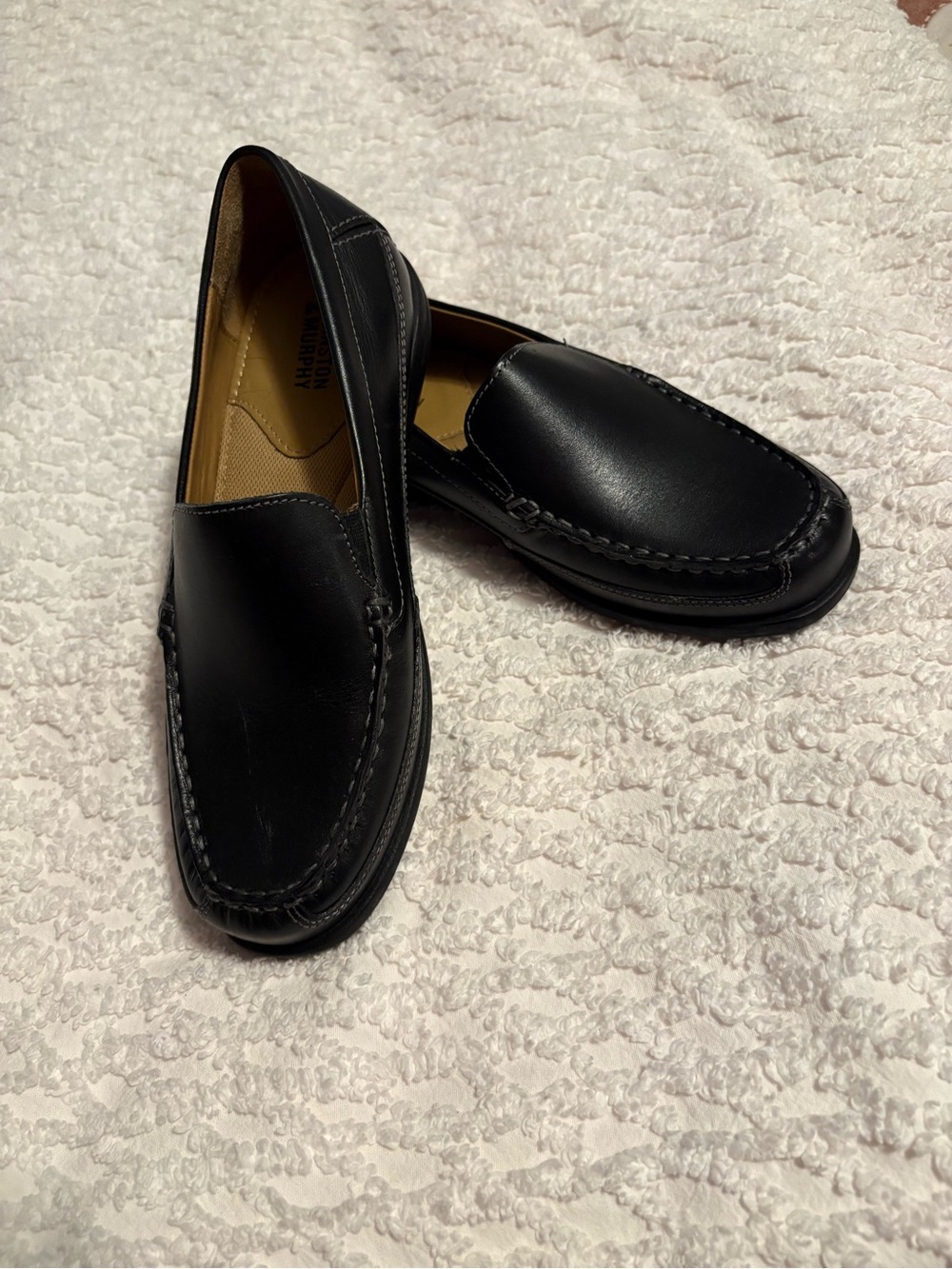 Johnston & Murphy Black Leather Kids Slip-On Loafers